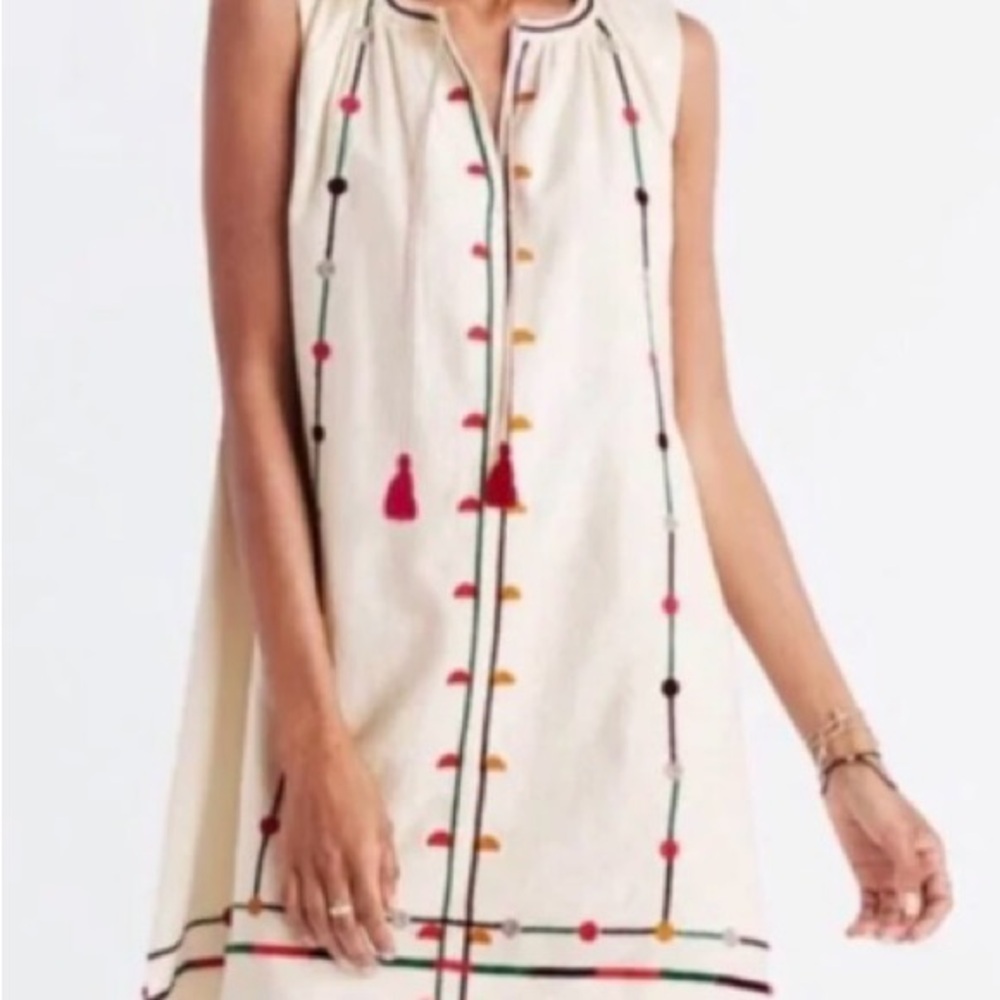 Madewell Cream Midi Dress with Colorful Details